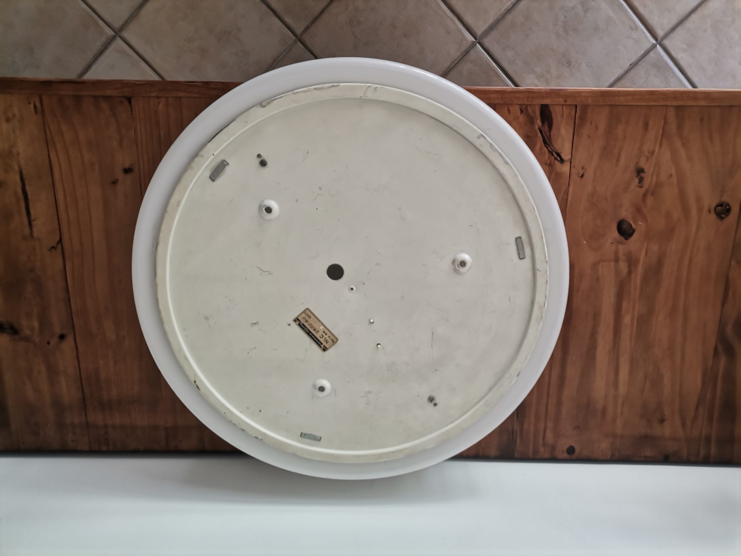 EXTRA Large Italian minimalist opaline white acrylic pill flush mount ceiling light fixture lamp by Luminaries Novalux, 1990s