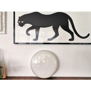Large Italian glossy white acrylic minimalist pill flush mount ceiling fixture lamp. 1960s