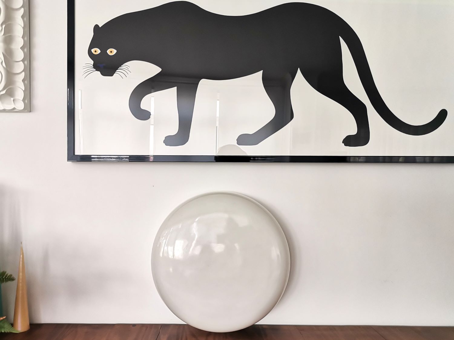Large Italian glossy white acrylic minimalist pill flush mount ceiling fixture lamp. 1960s