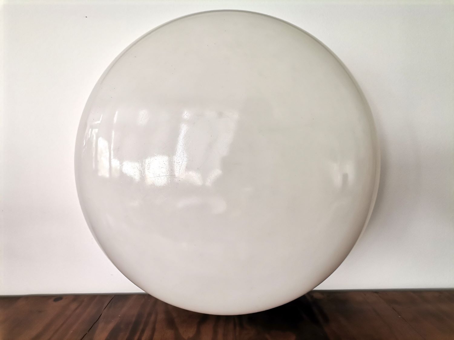 Large Italian glossy white acrylic minimalist pill flush mount ceiling fixture lamp. 1960s