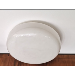 Large Italian glossy white acrylic minimalist pill flush mount ceiling fixture lamp. 1960s