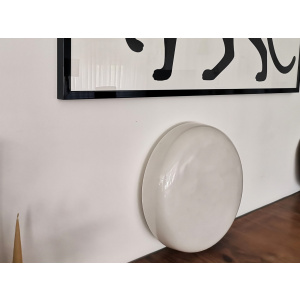 Large Italian glossy white acrylic minimalist pill flush mount ceiling fixture lamp. 1960s