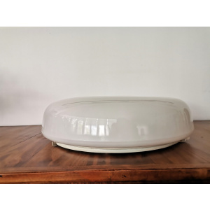 Large Italian glossy white acrylic minimalist pill flush mount ceiling fixture lamp. 1960s