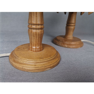 Portuguese mid century farmhouse wooden wood straw table lamps, SET of 2, 1960s