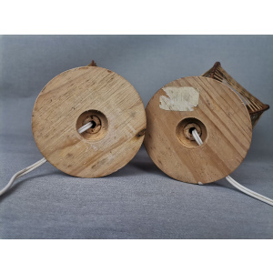 Portuguese mid century farmhouse wooden wood straw table lamps, SET of 2, 1960s