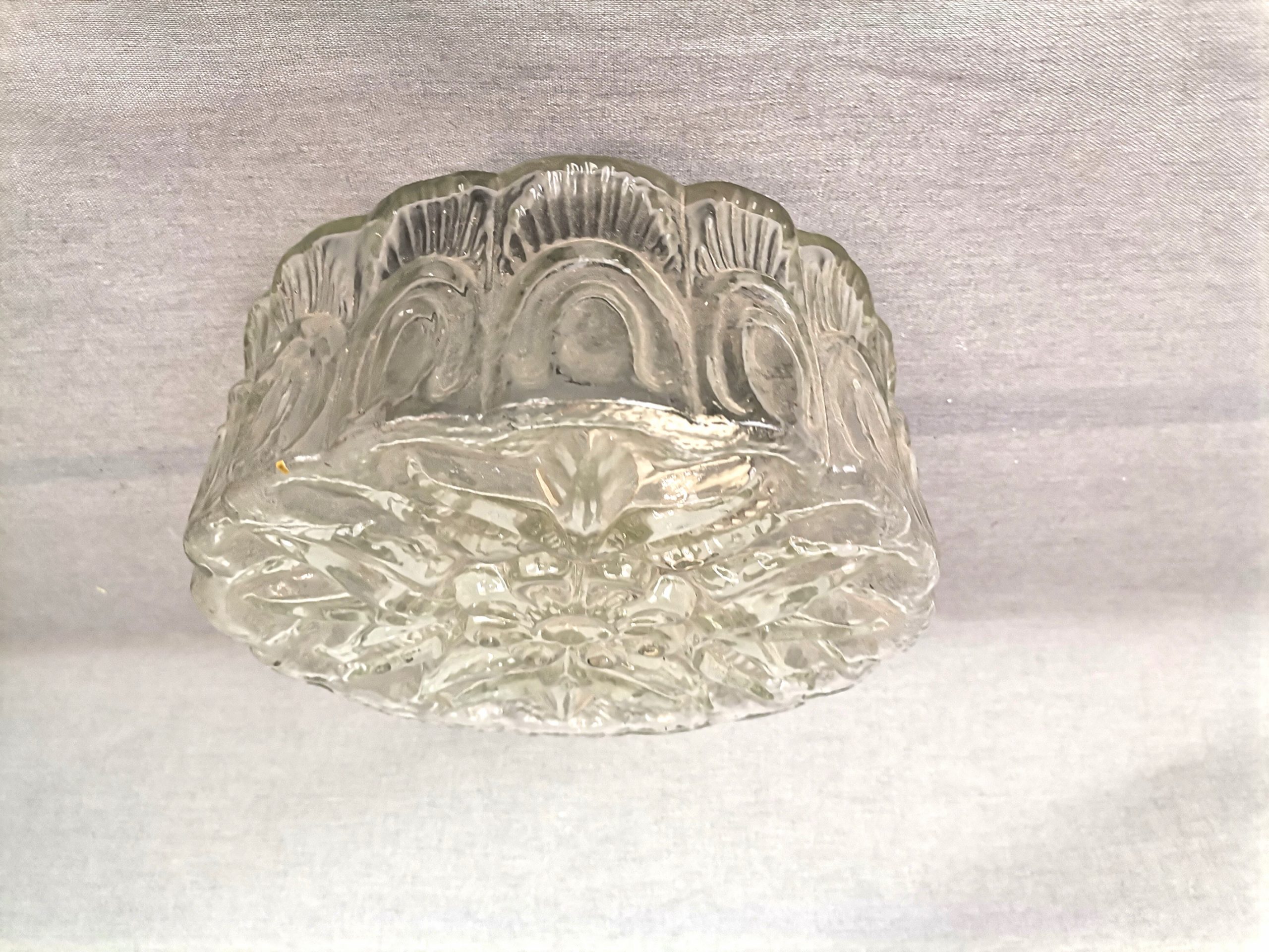 Mid-Century Portuguese Round Glass Bathroom Ceiling Flush Mount Lamp, 1960s