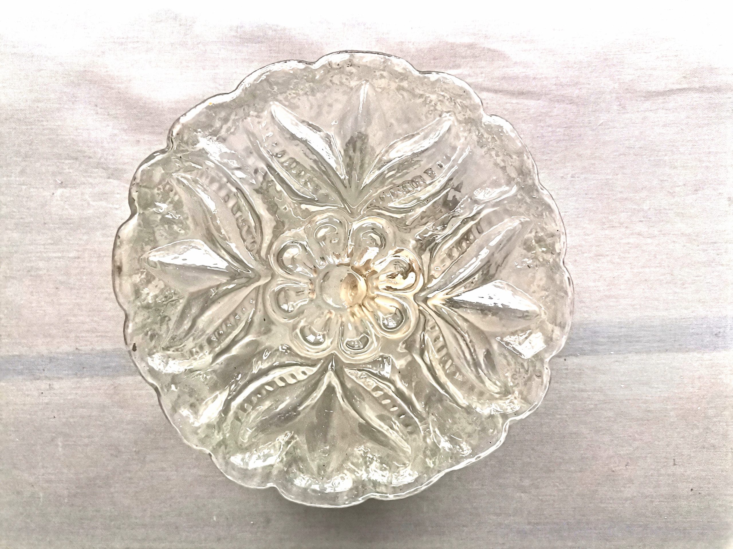 Mid-Century Portuguese Round Glass Bathroom Ceiling Flush Mount Lamp, 1960s