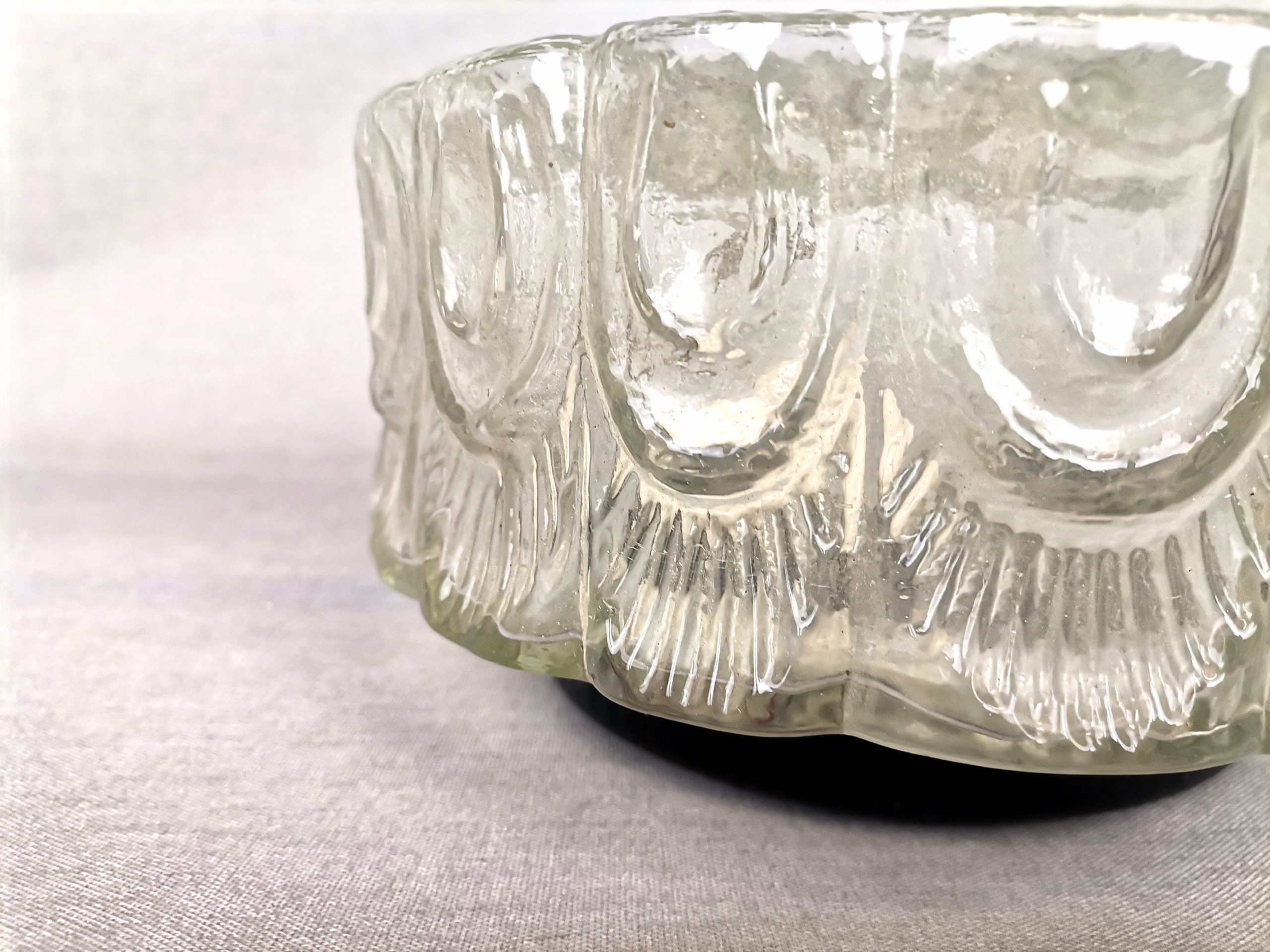 Mid-Century Portuguese Round Glass Bathroom Ceiling Flush Mount Lamp, 1960s