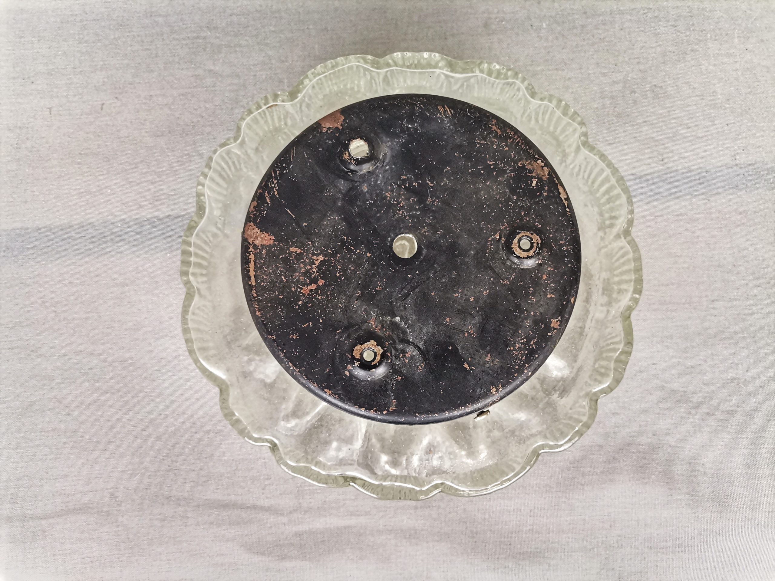 Mid-Century Portuguese Round Glass Bathroom Ceiling Flush Mount Lamp, 1960s