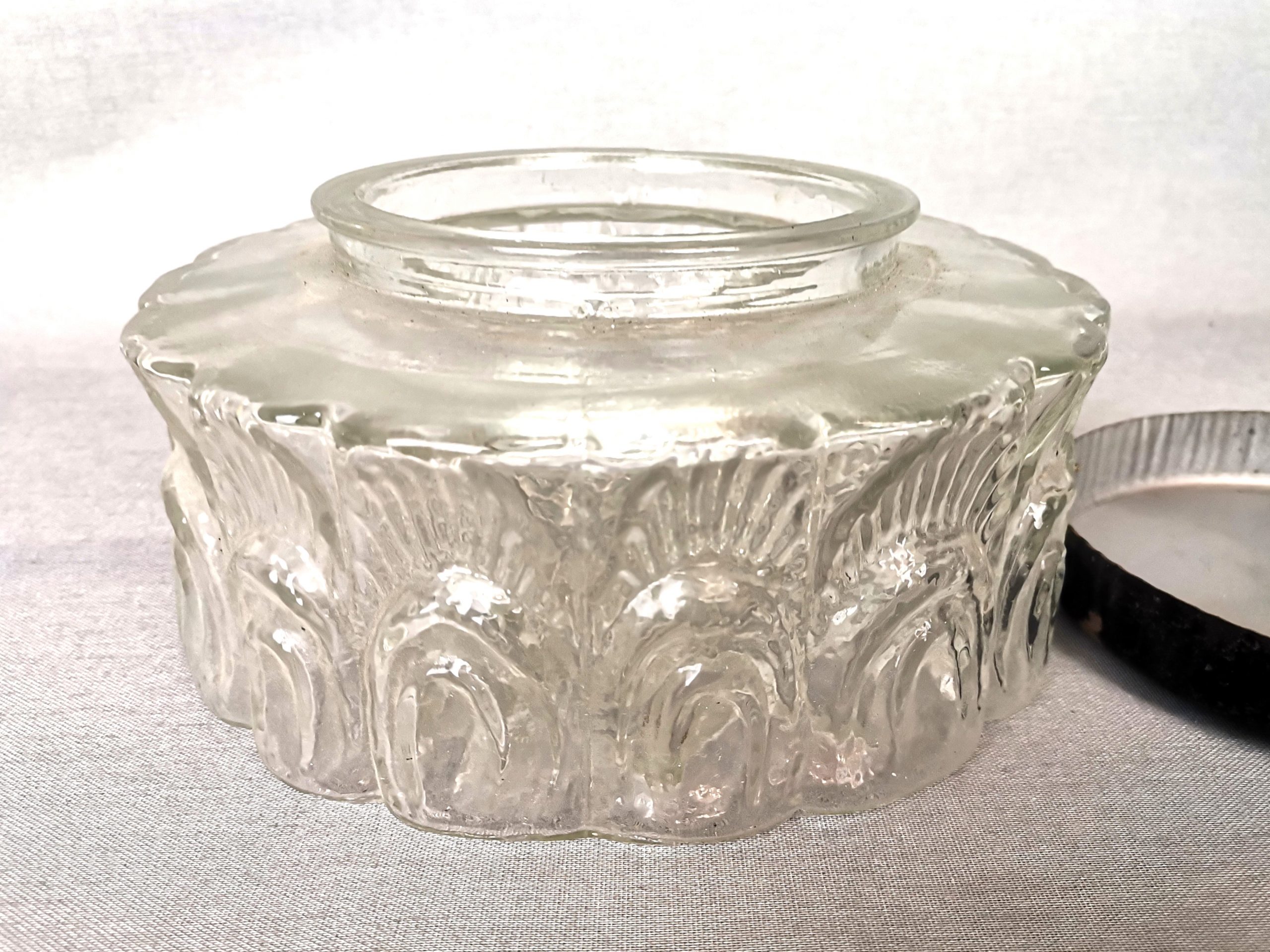 Mid-Century Portuguese Round Glass Bathroom Ceiling Flush Mount Lamp, 1960s