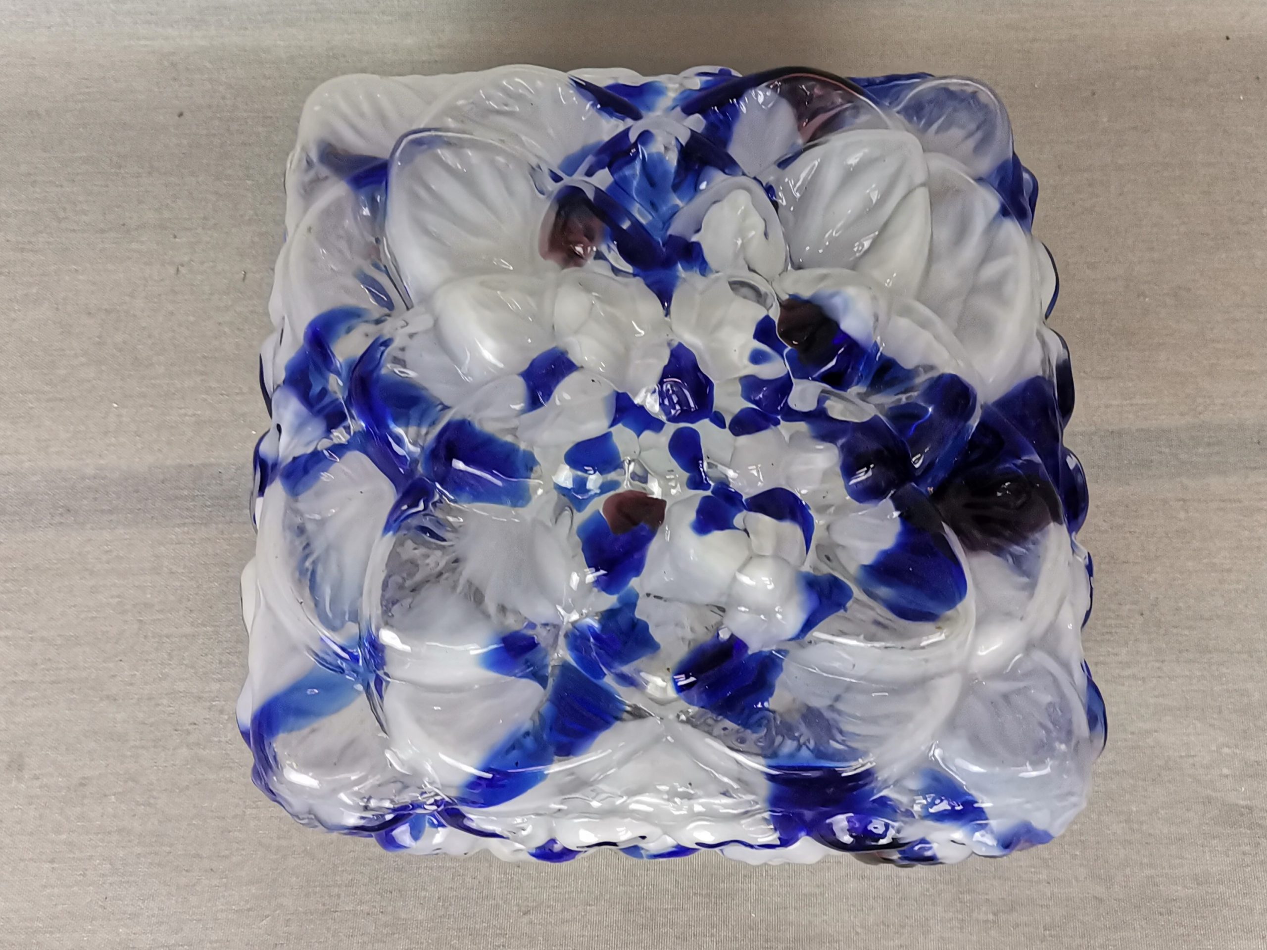 Large square blue spatter splatter glass flush mount ceiling lamp