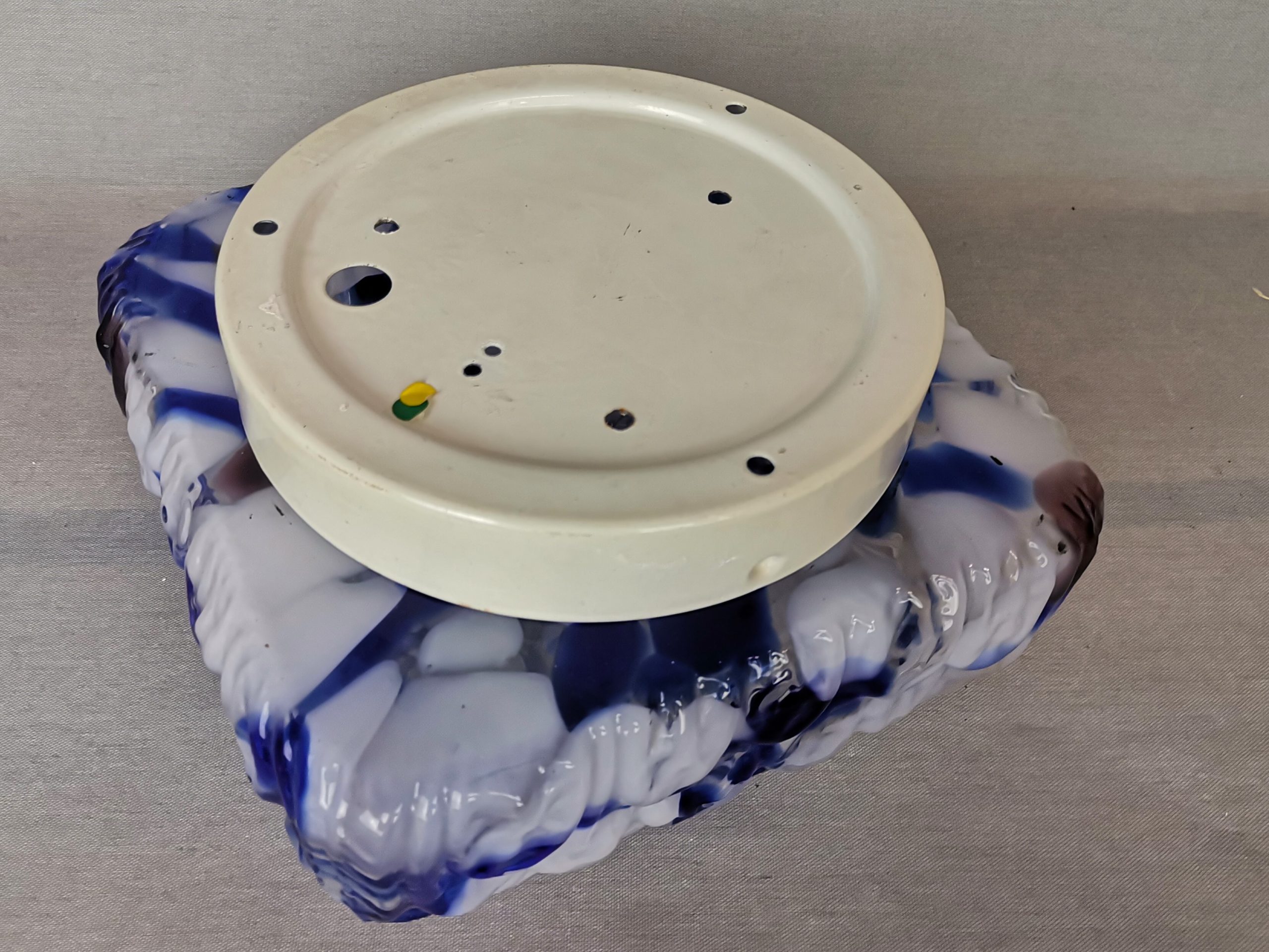 Large square blue spatter splatter glass flush mount ceiling lamp