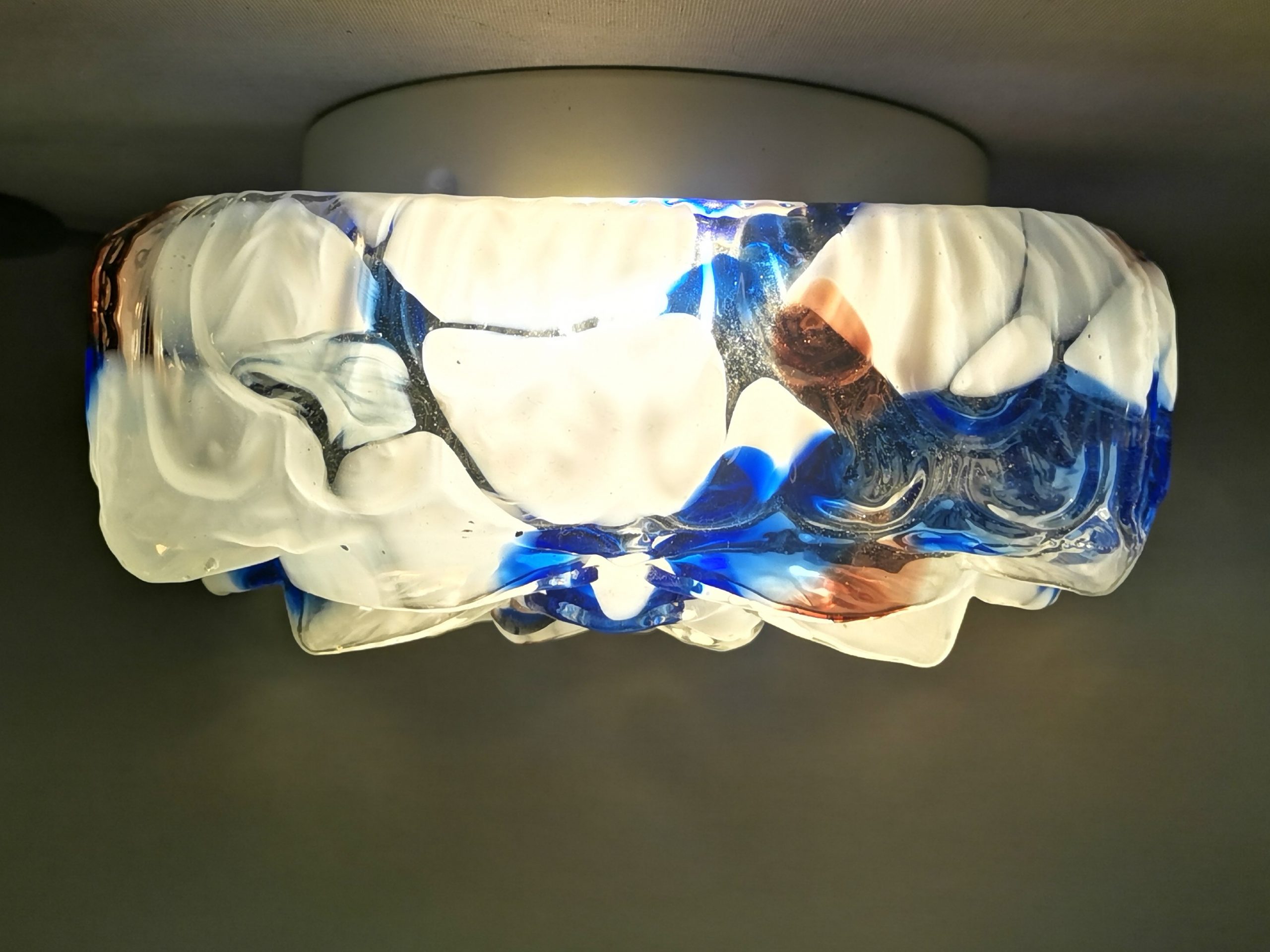 Large square blue spatter splatter glass flush mount ceiling lamp