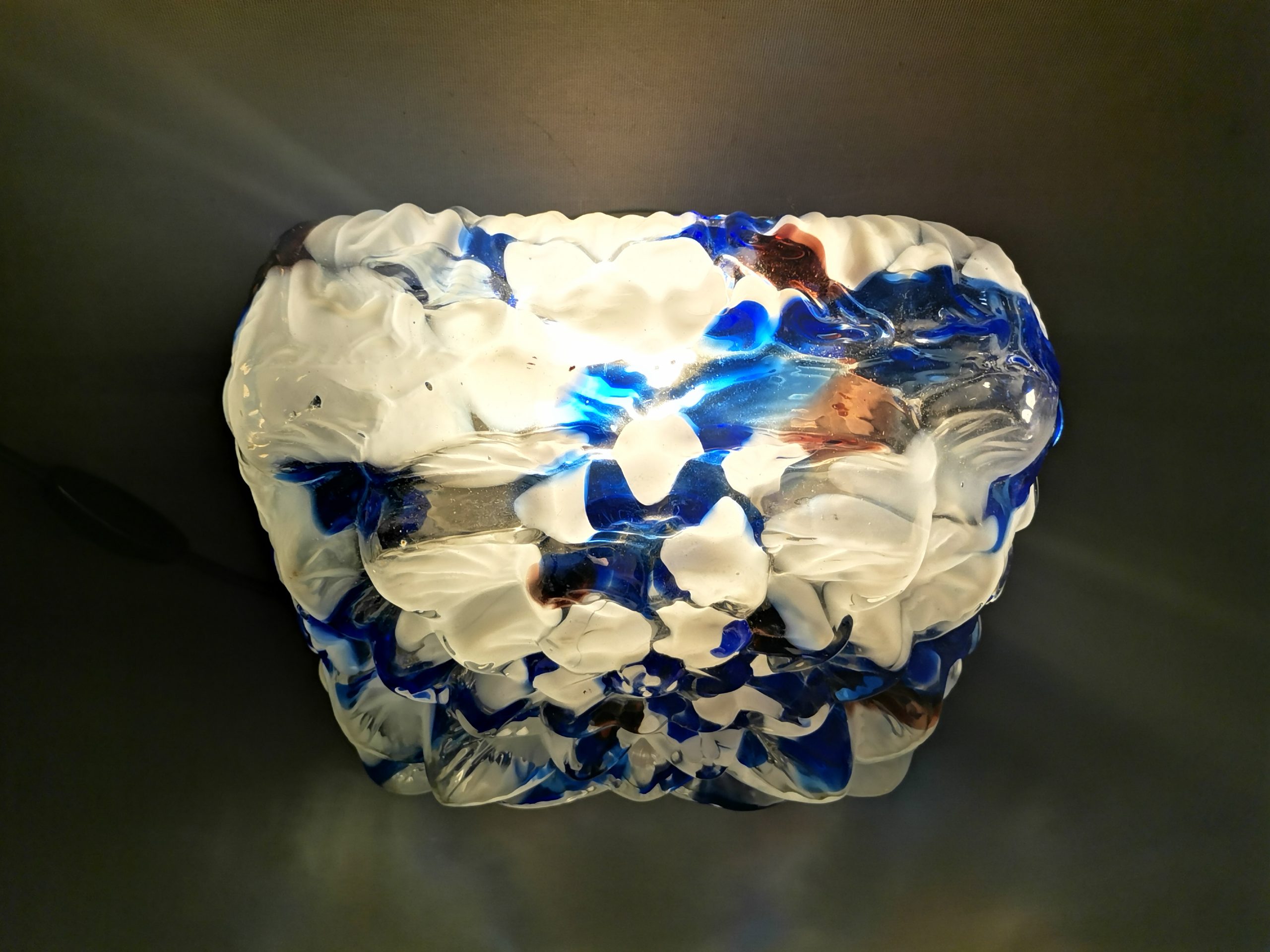 Large square blue spatter splatter glass flush mount ceiling lamp
