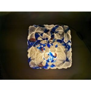 Large square blue spatter splatter glass flush mount ceiling lamp