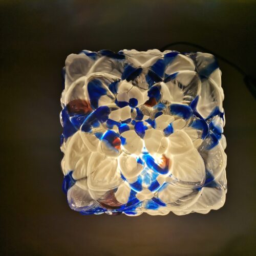 Large square blue spatter splatter glass flush mount ceiling lamp