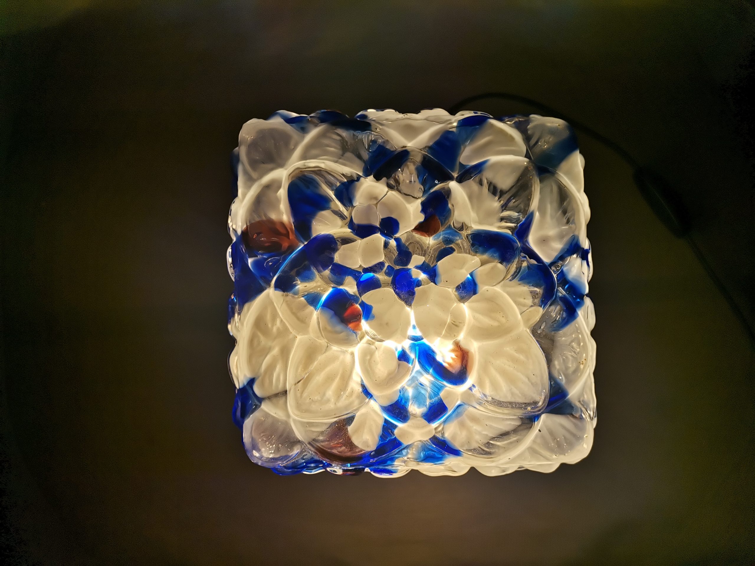 Large square blue spatter splatter glass flush mount ceiling lamp
