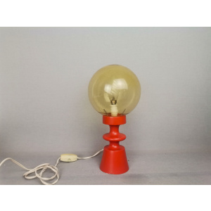 Mid-Century Portuguese Modern Orange Wood & Amber Bubble Glass Table Lamp, 1960s