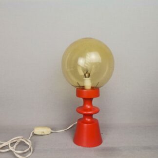 Mid-Century Portuguese Modern Orange Wood & Amber Bubble Glass Table Lamp, 1960s