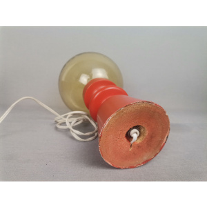 Mid-Century Portuguese Modern Orange Wood & Amber Bubble Glass Table Lamp, 1960s