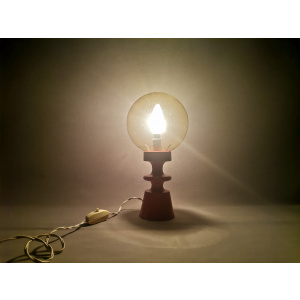 Mid-Century Portuguese Modern Orange Wood & Amber Bubble Glass Table Lamp, 1960s