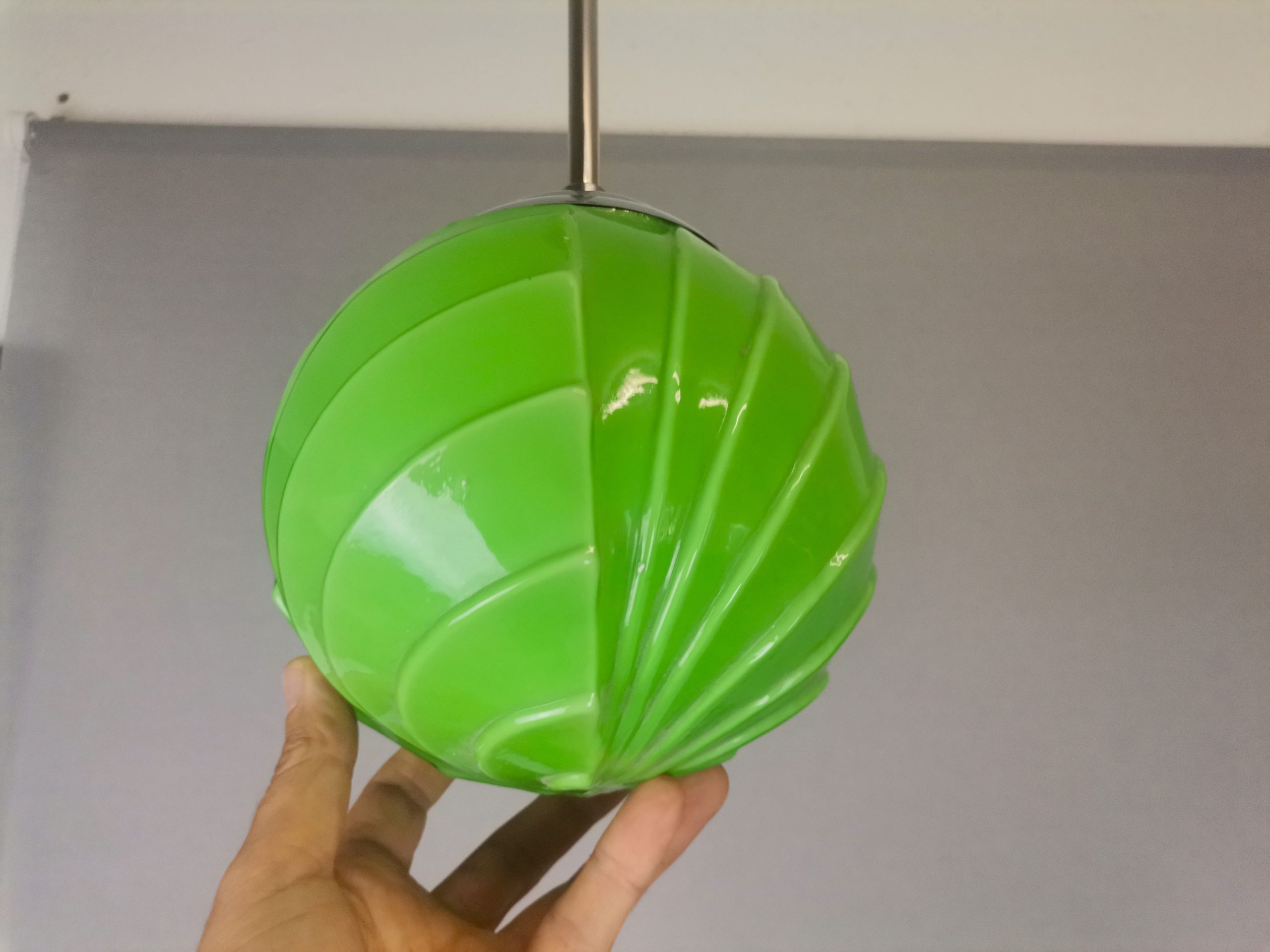 Art Deco style green opaline globe hanging lamp 1960s