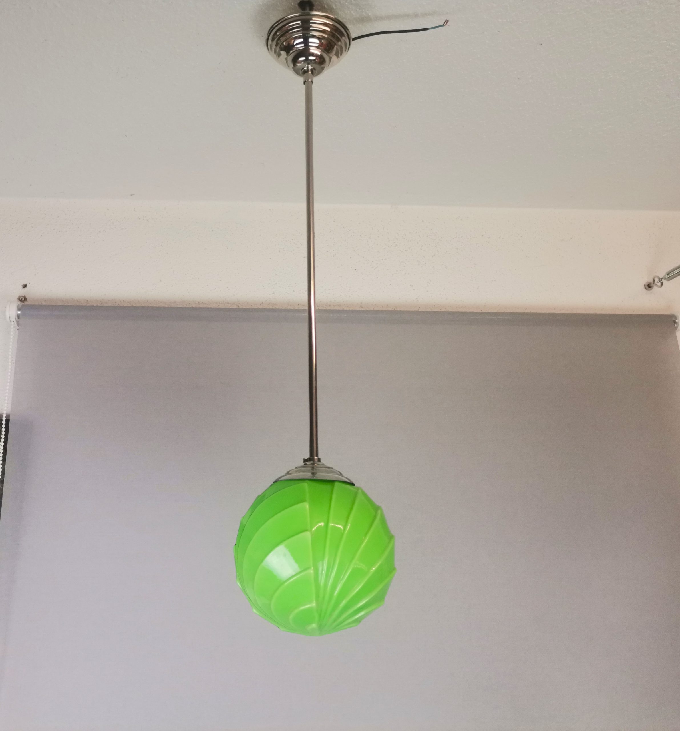 Art Deco style green opaline globe hanging lamp 1960s