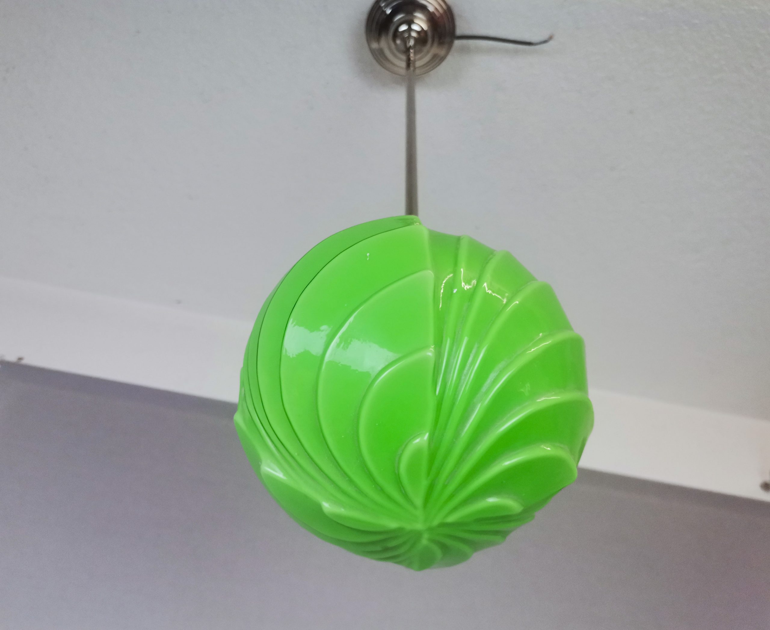 Art Deco style green opaline globe hanging lamp 1960s