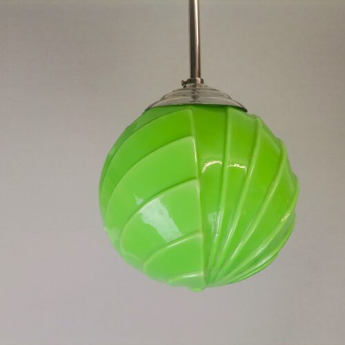 Art Deco style green opaline globe hanging lamp 1960s