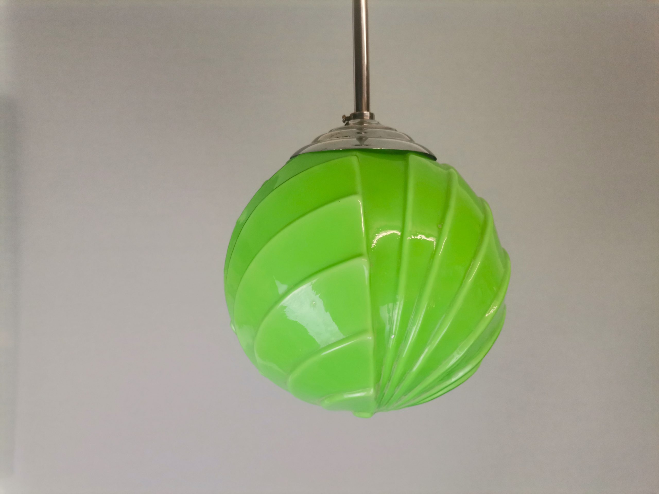 Art Deco style green opaline globe hanging lamp 1960s