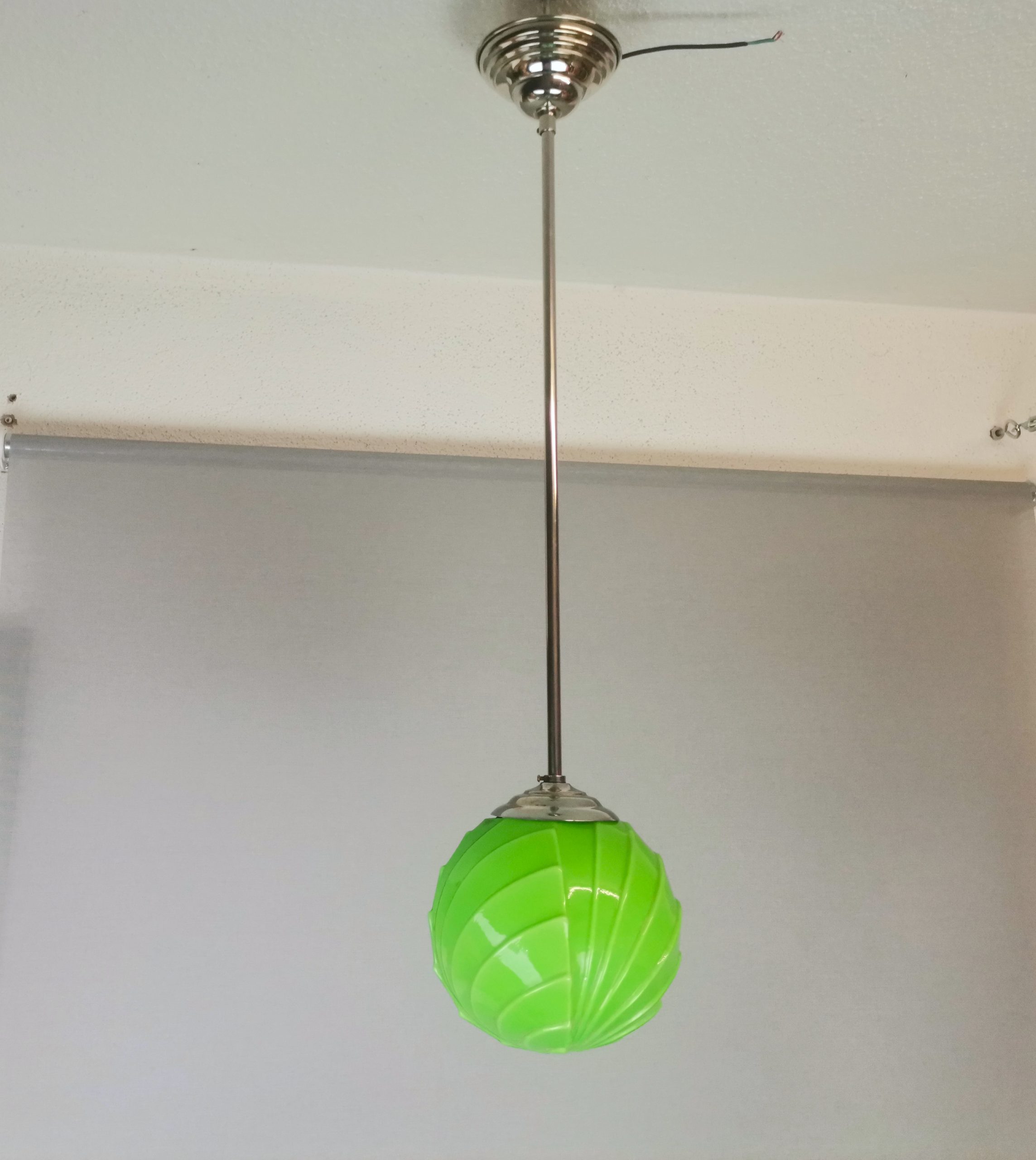 Art Deco style green opaline globe hanging lamp 1960s