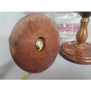 Portuguese Farmhouse rustic wooden table lamps with torch glass shades, 1970s, Set of 2