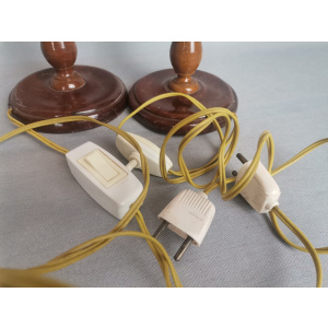 Portuguese Farmhouse rustic wooden table lamps with torch glass shades, 1970s, Set of 2