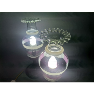 Portuguese Farmhouse rustic wooden table lamps with torch glass shades, 1970s, Set of 2