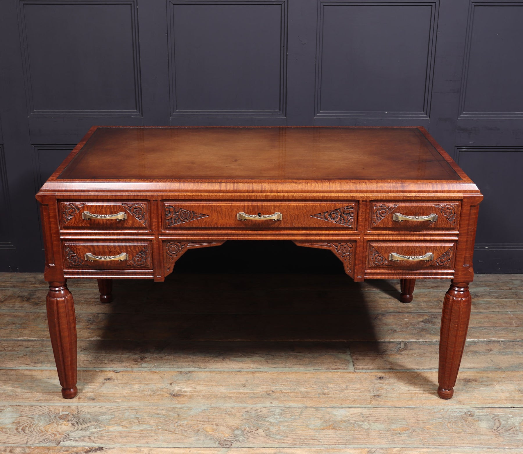 Stunning French Art Deco Desk In Pomelle Sapele