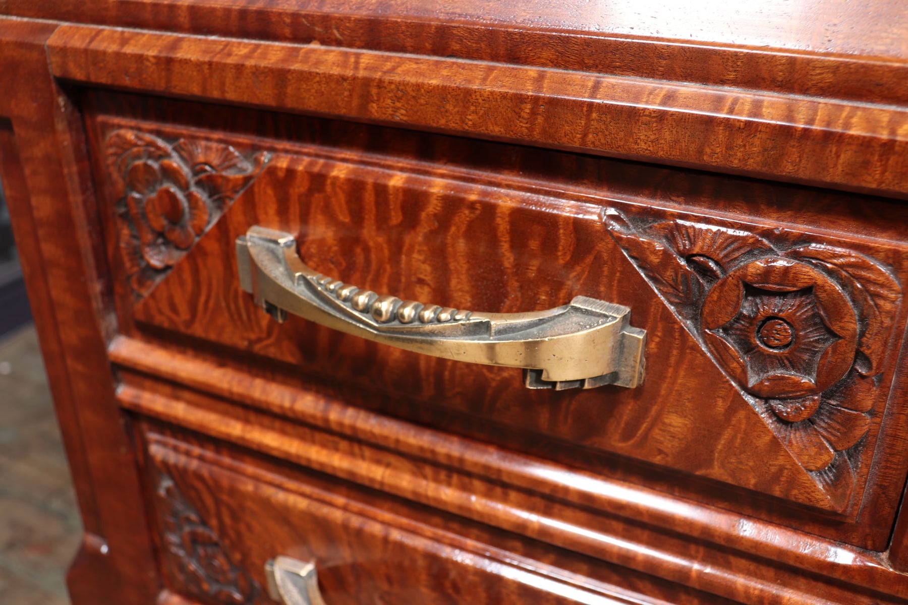 Stunning French Art Deco Desk In Pomelle Sapele