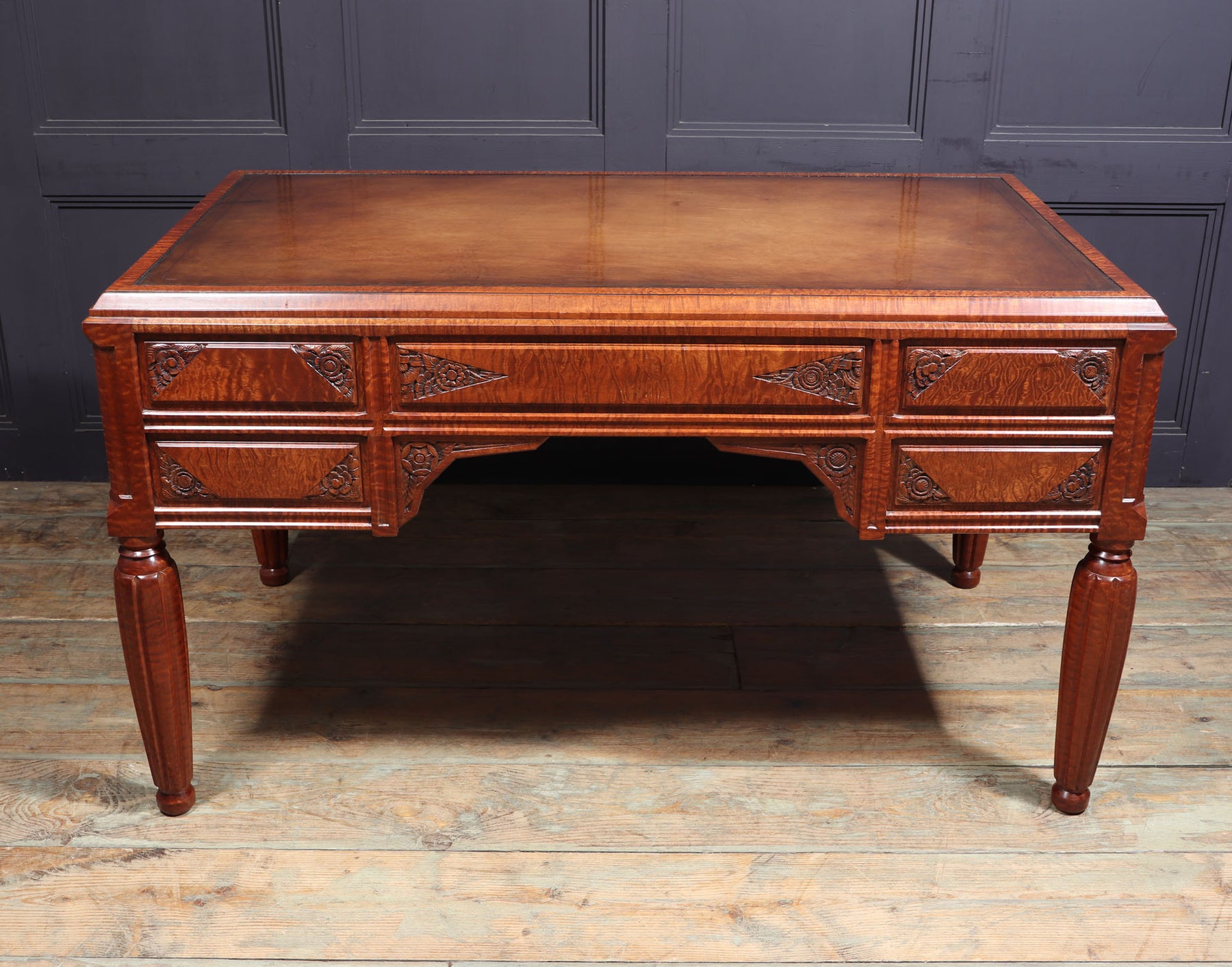 Stunning French Art Deco Desk In Pomelle Sapele