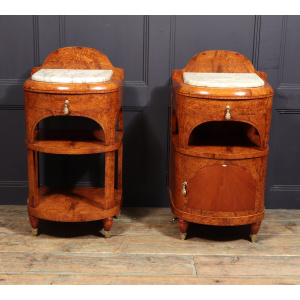 Ornate Art Nouveau Bedside Cabinets In Amboyna C1900