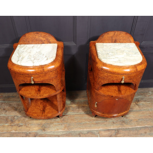 Ornate Art Nouveau Bedside Cabinets In Amboyna C1900