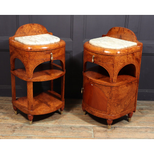 Ornate Art Nouveau Bedside Cabinets In Amboyna C1900