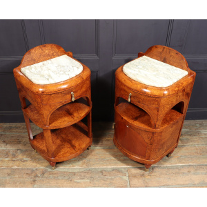Ornate Art Nouveau Bedside Cabinets In Amboyna C1900