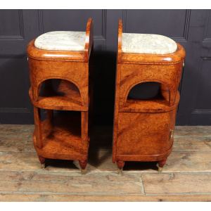 Ornate Art Nouveau Bedside Cabinets In Amboyna C1900