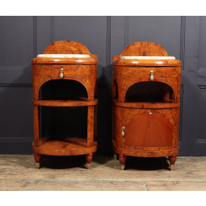Ornate Art Nouveau Bedside Cabinets In Amboyna C1900