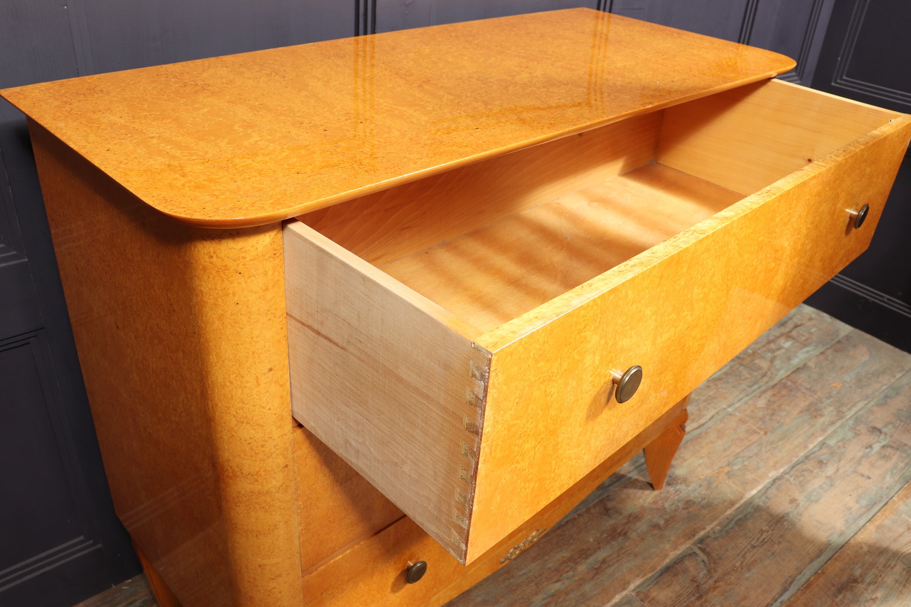Stylish Vintage Karelian Birch Chest Of Drawers