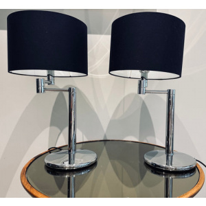 Nessen USA Swing Arm Chrome Table Lamps