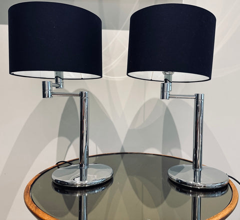 Nessen USA Swing Arm Chrome Table Lamps
