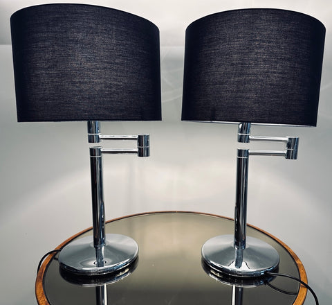 Nessen USA Swing Arm Chrome Table Lamps