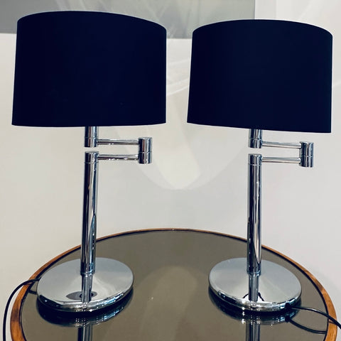 Nessen USA Swing Arm Chrome Table Lamps