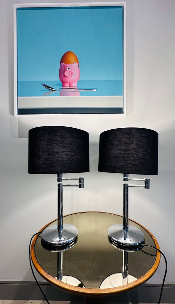 Nessen USA Swing Arm Chrome Table Lamps