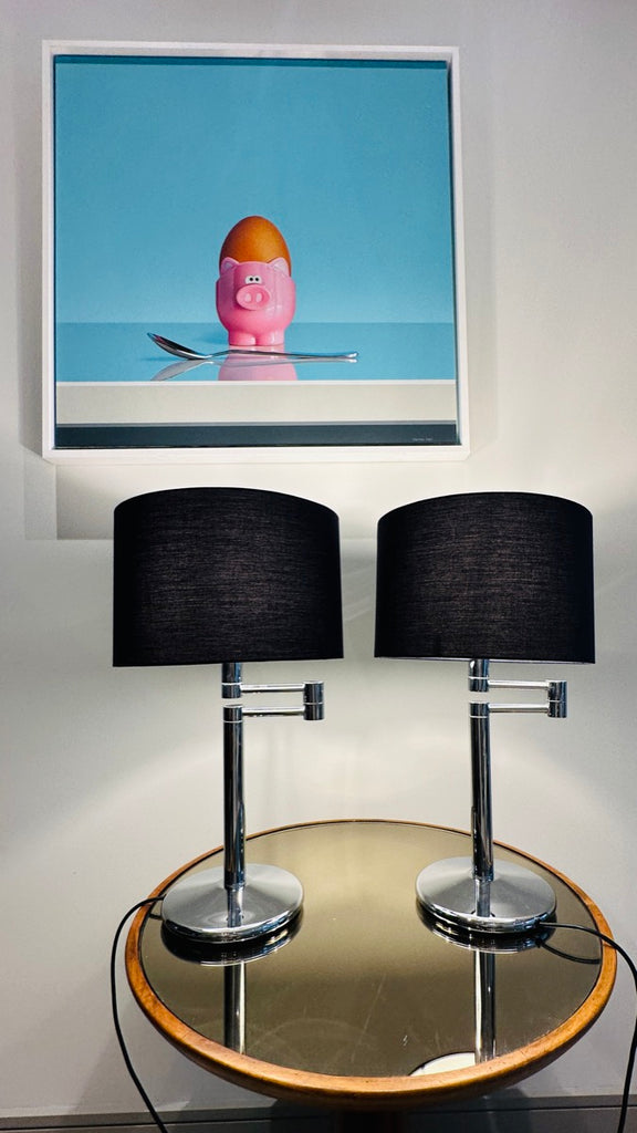 Nessen USA Swing Arm Chrome Table Lamps